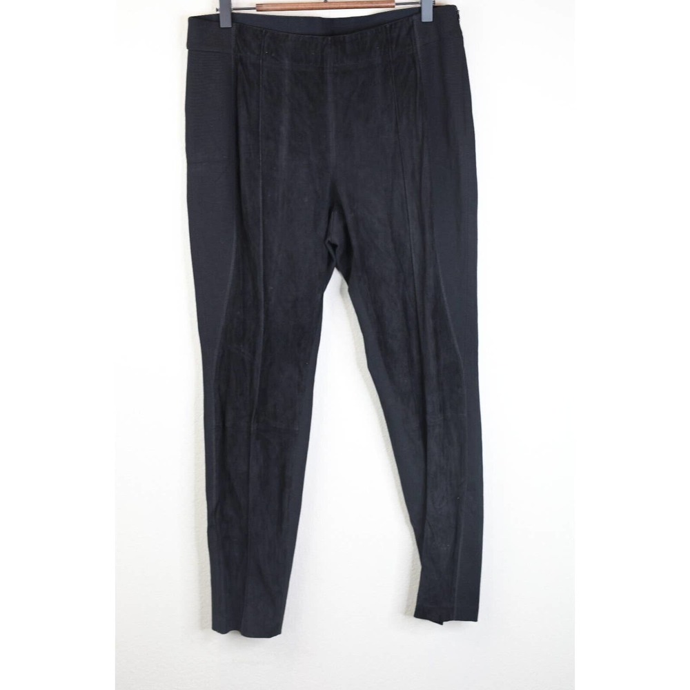 Lafayette 148 Women Gramercy Skinny Pants Size 12 Black Soft Velour Side Zip